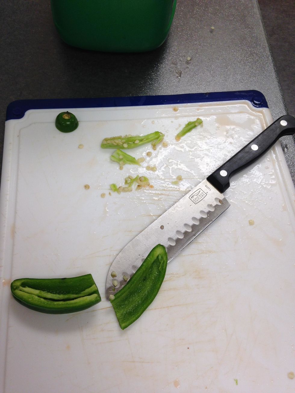 Remove seeds from jalapenos.
