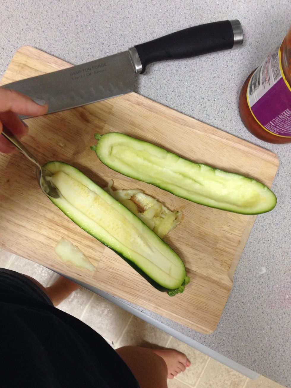 remove seeds from Zucchini (spoons do the job great)
