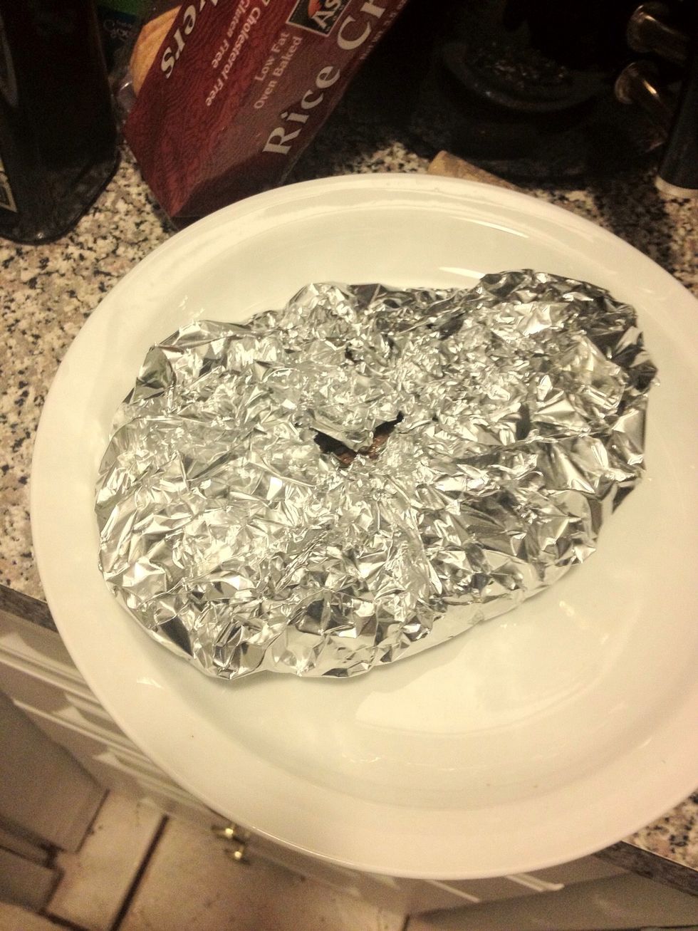 Remove skillet from oven. Rest meat in tin foil for 3 minutes.