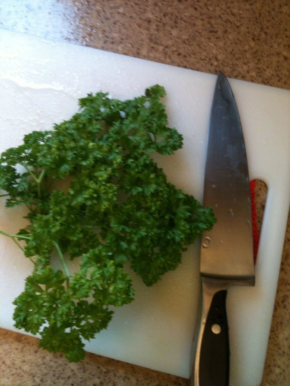 Remove stems from the parsley, chop that up, toss in the sink.