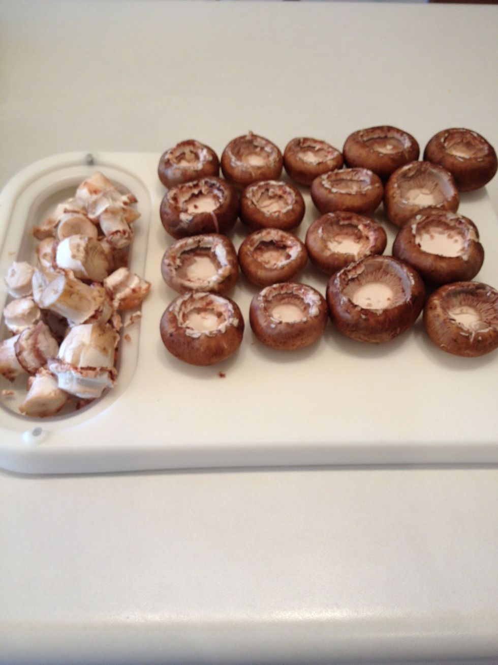 Remove stems.  Spray an 11x7 baking pan with nonstick cooking spray and place mushroom caps in pan.