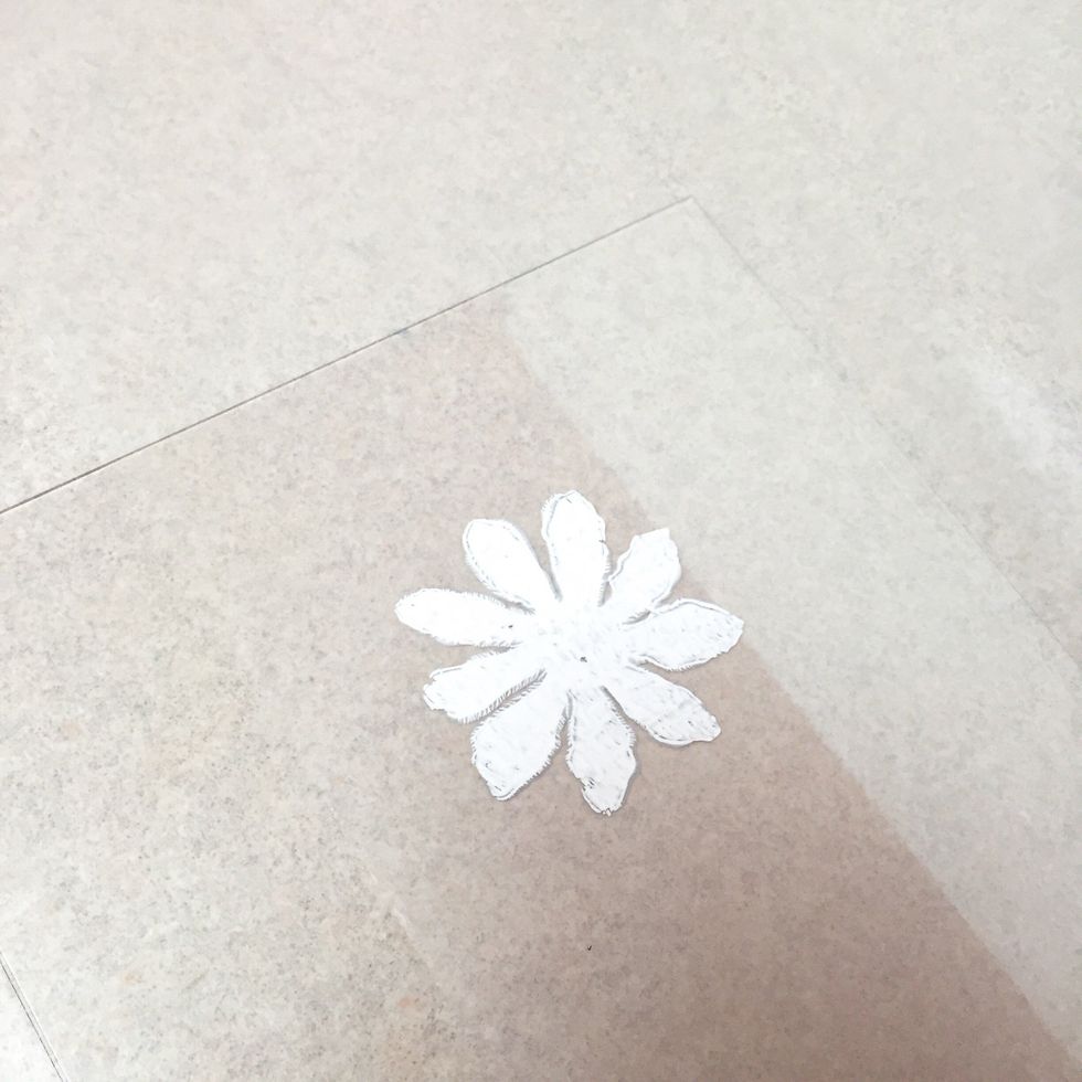 remove stencil to expose painted design on plate.