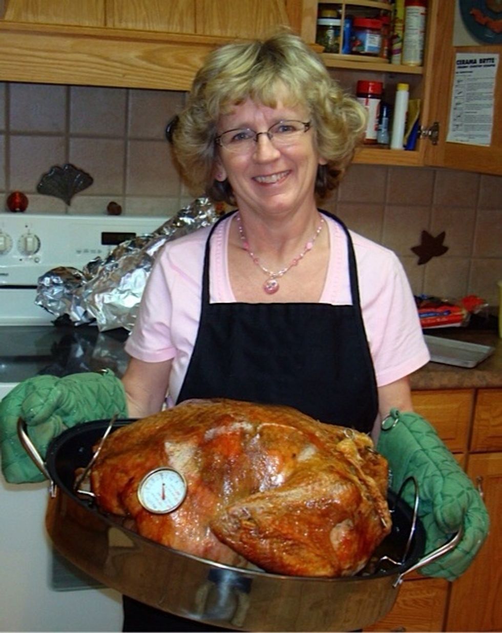 Remove stuffing, slice, make gravy from drippings. Even with our kids grown, we still make a big turkey. The leftovers freeze well & turkey can be used in a variety of recipes.