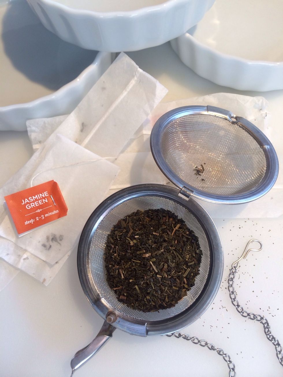 Remove tea from bags and place inside a tea ball.