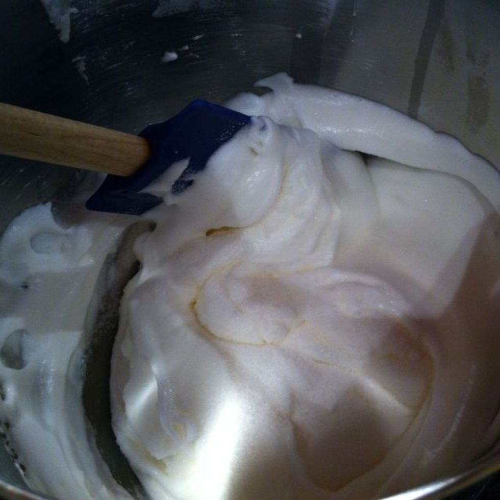 Remove the bowl from the mixer and use a large rubber spatula to fold in the remaining half cup sugar