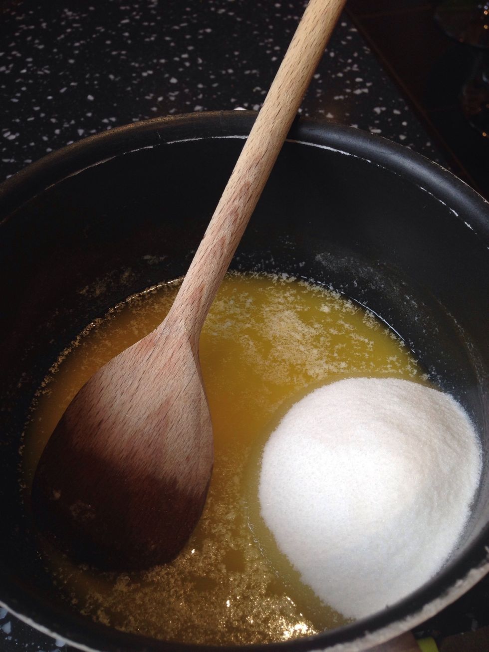 Remove the butter from the heat and mix In the sugar
