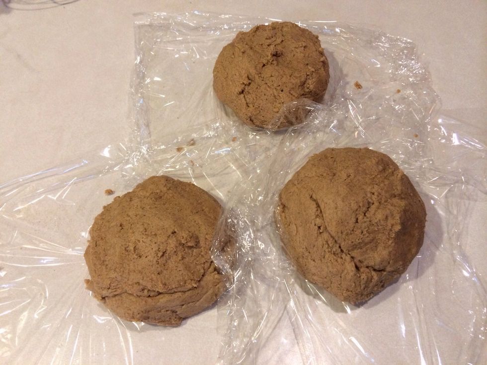 Remove the dough from the mixing bowl. Divide it into three parts, wrap these in plastic and put them in the refrigerator to chill. Leave them for several hours, or up to a day or two.
