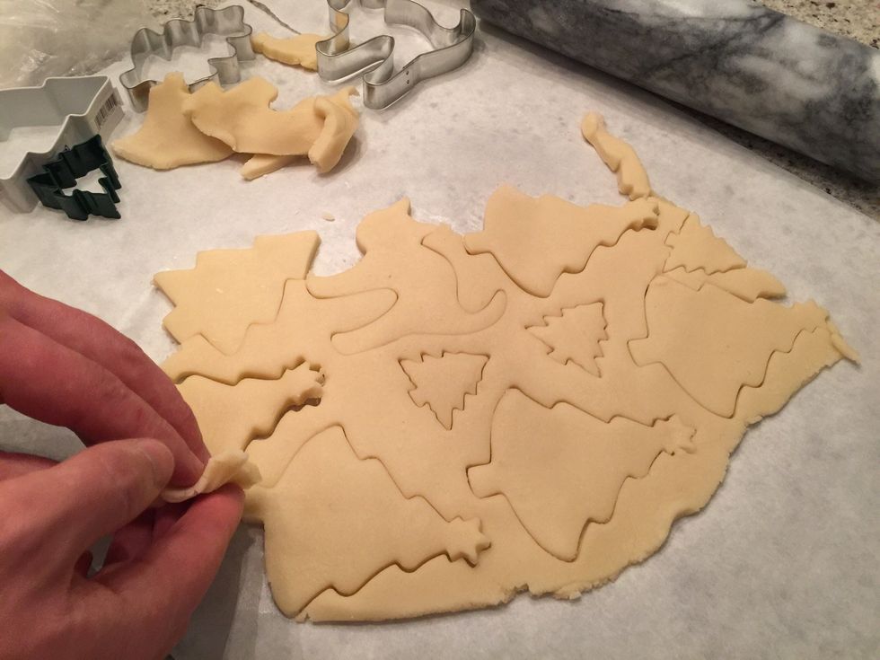 remove the excessive dough and set aside for another batch\nIf the excessive dough is getting too soft and sticky, wrap it again and put in fridge for another 10\nMin. Then repeat step 12