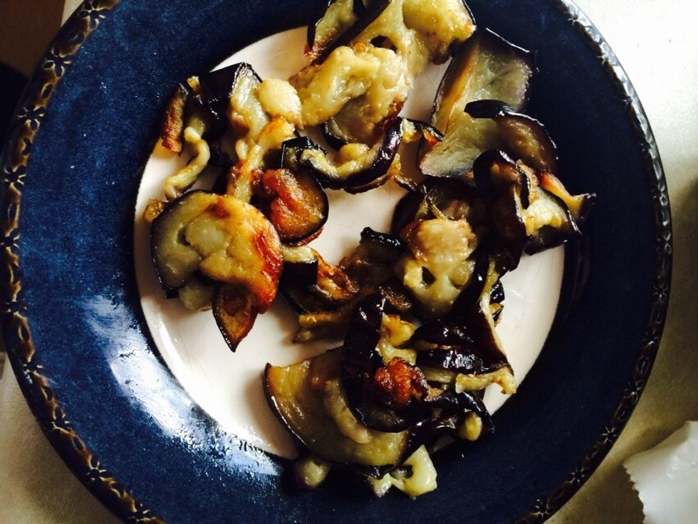 Remove the obergine when slightly golden brown