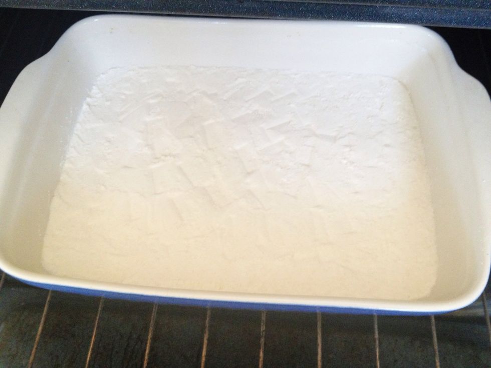 Remove the pan from the fridge and place in the oven.