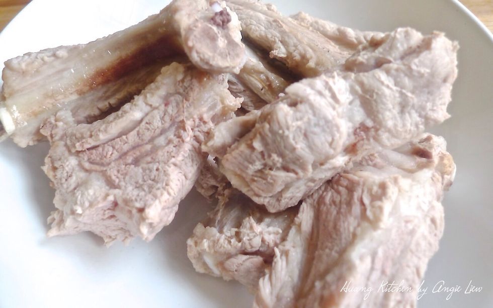 Remove the pork ribs from the boiling water and set aside.