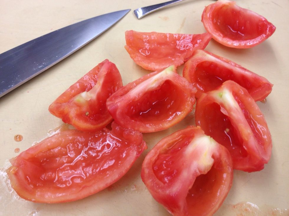 Remove the skin and seeds from tomatoes and dice for garnish.
