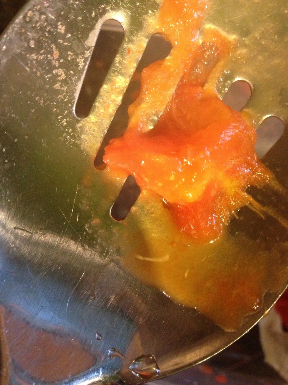 Remove the stalks. Simply scoop them out using a split spoon.