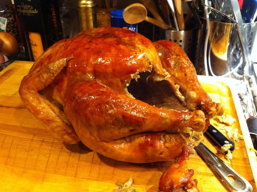 Remove the stuffing, carve the turkey and enjoy!