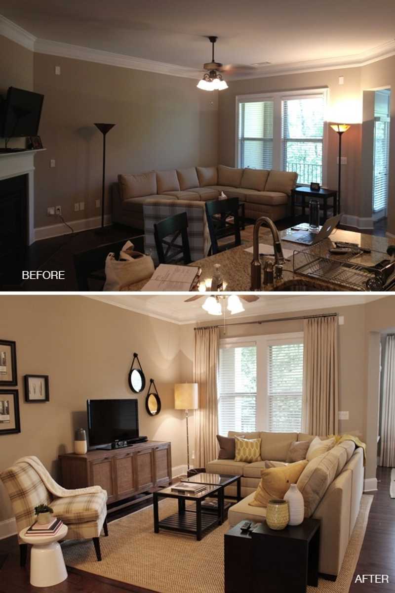 How to arrange furniture around a corner fireplace - B+C Guides, image size:800x1200