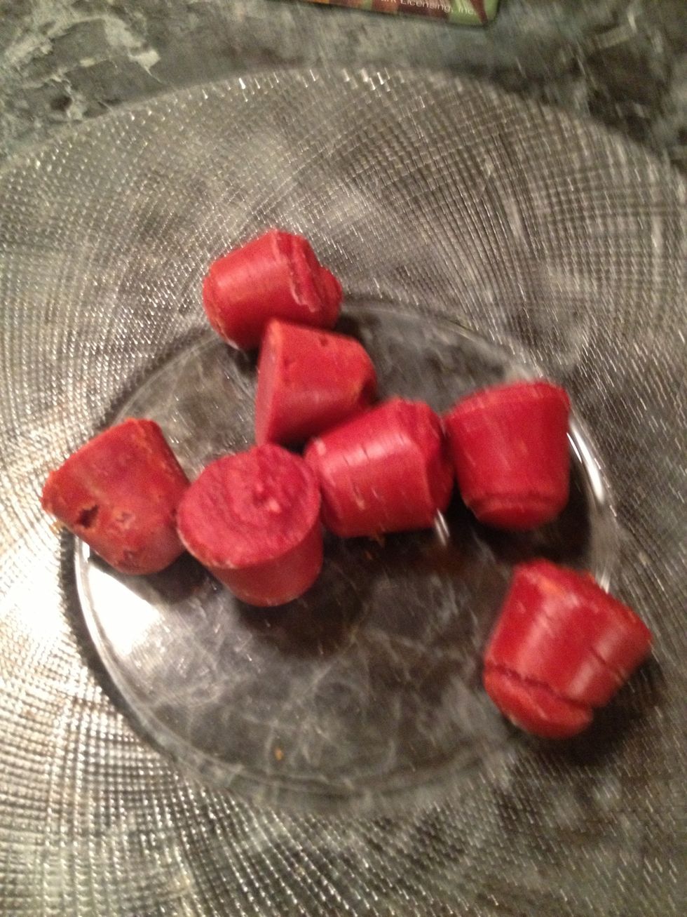 Remove them from the ice cube trays after they have hardened, they will take the shape of whatever ice cube tray you used.