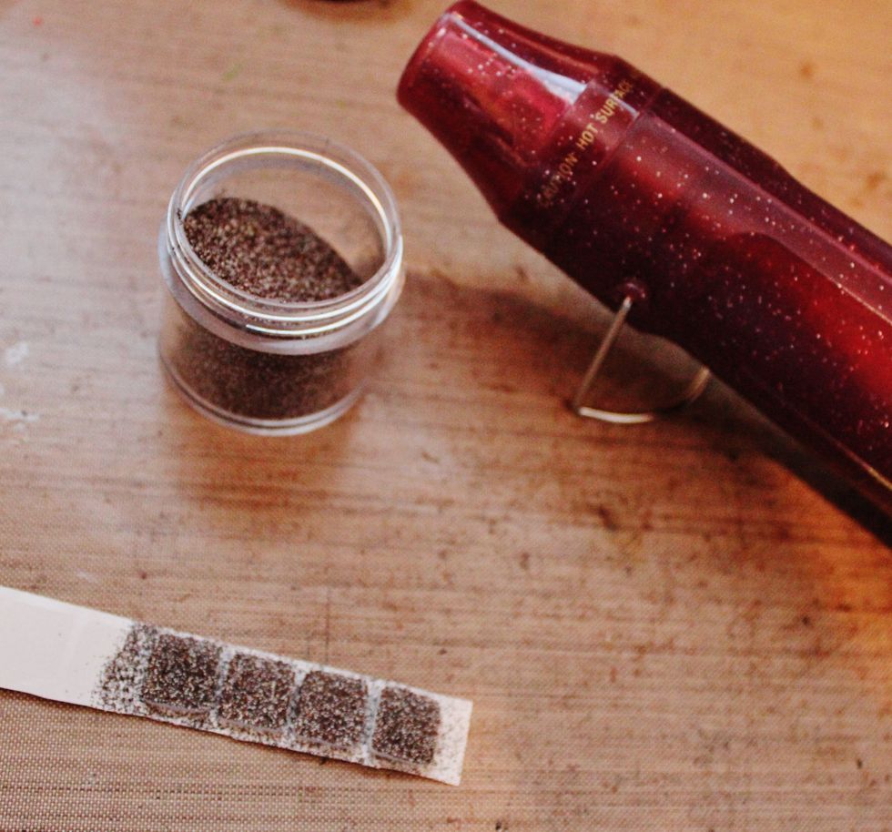 Remove top paper from 3 Foam Squares; apply embossing powder to top of squares...