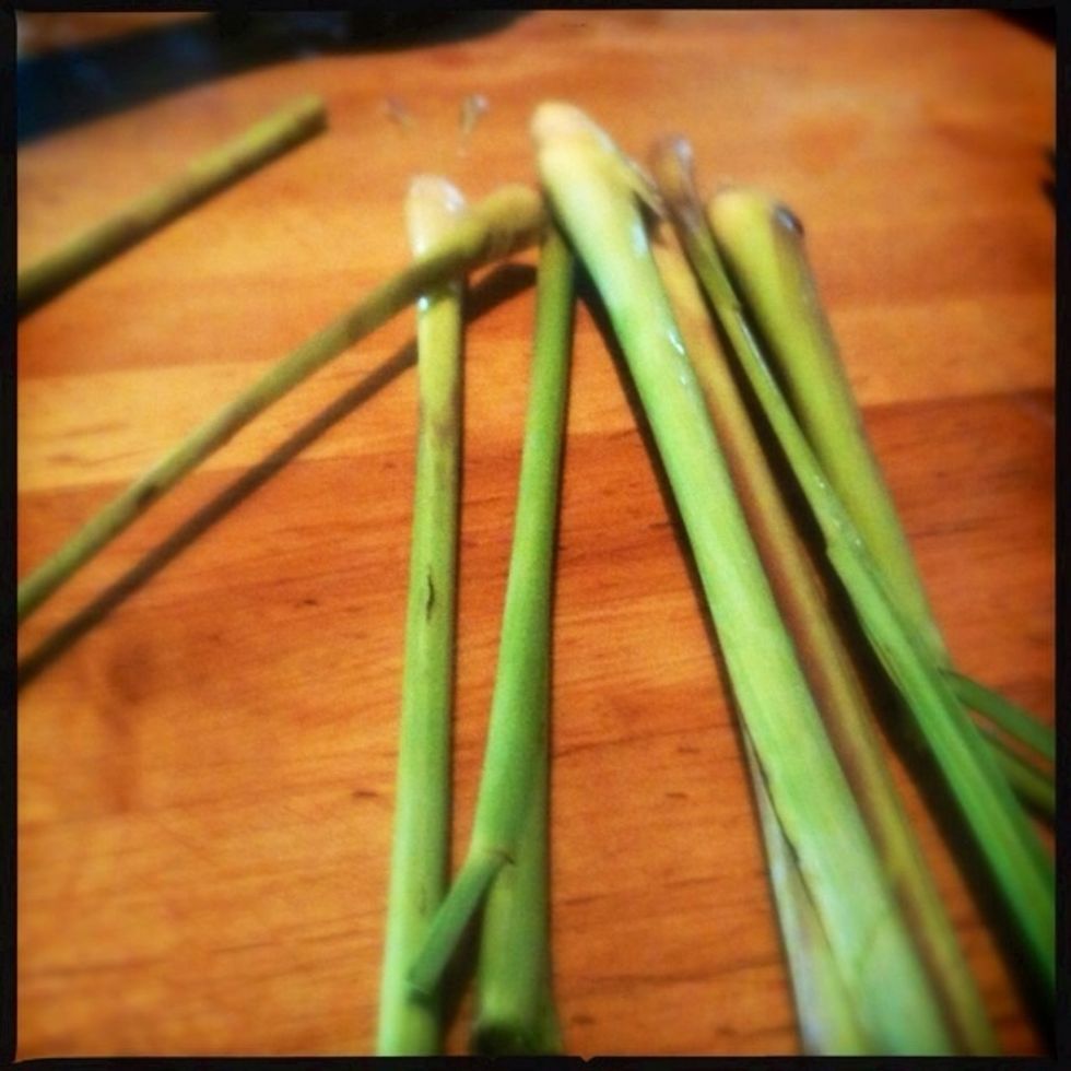 Remove tough outer portions of lemongrass and chop into two-inch lengths.