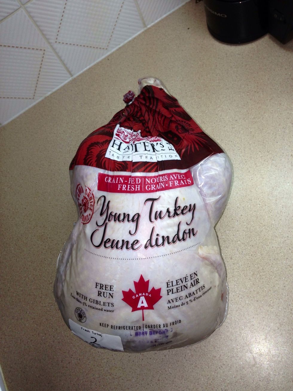 Remove turkey from package, rinse and remove giblets. Check both ends of the turkey! I found the neck in one end and the giblets in the other.