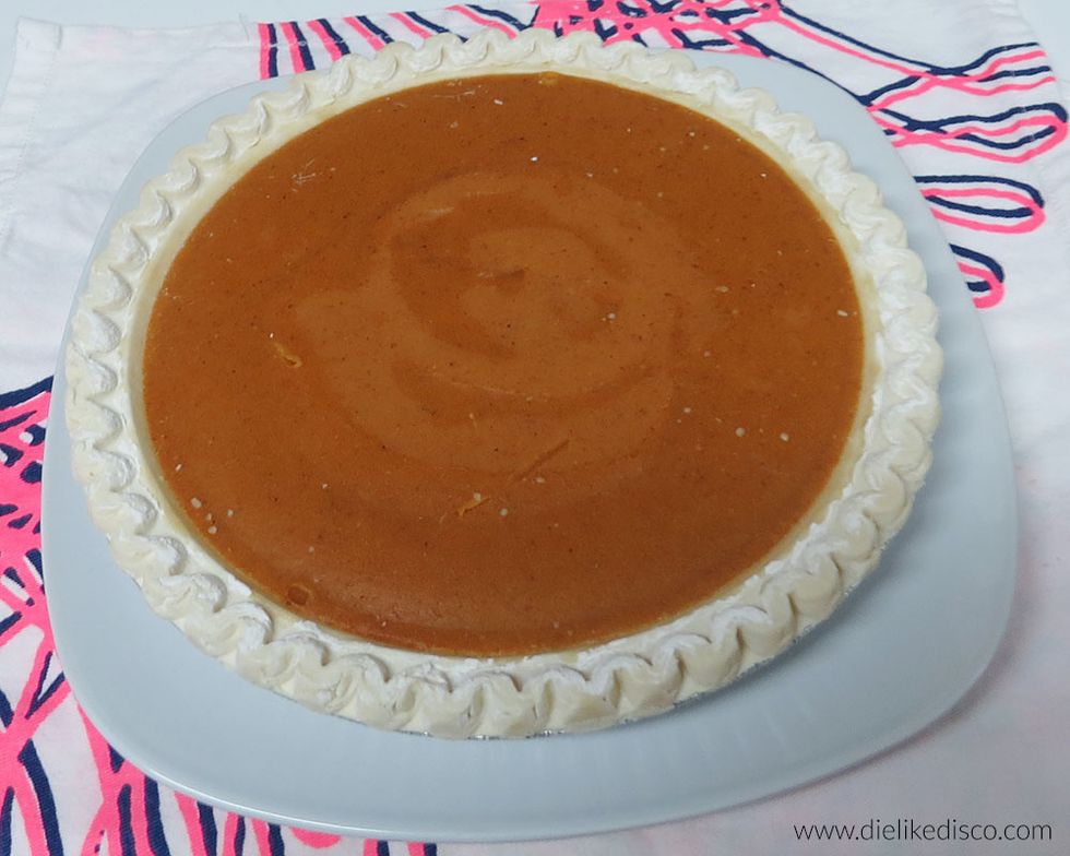 Remove your frozen pie from the packaging and preheat your oven according to the package directions.