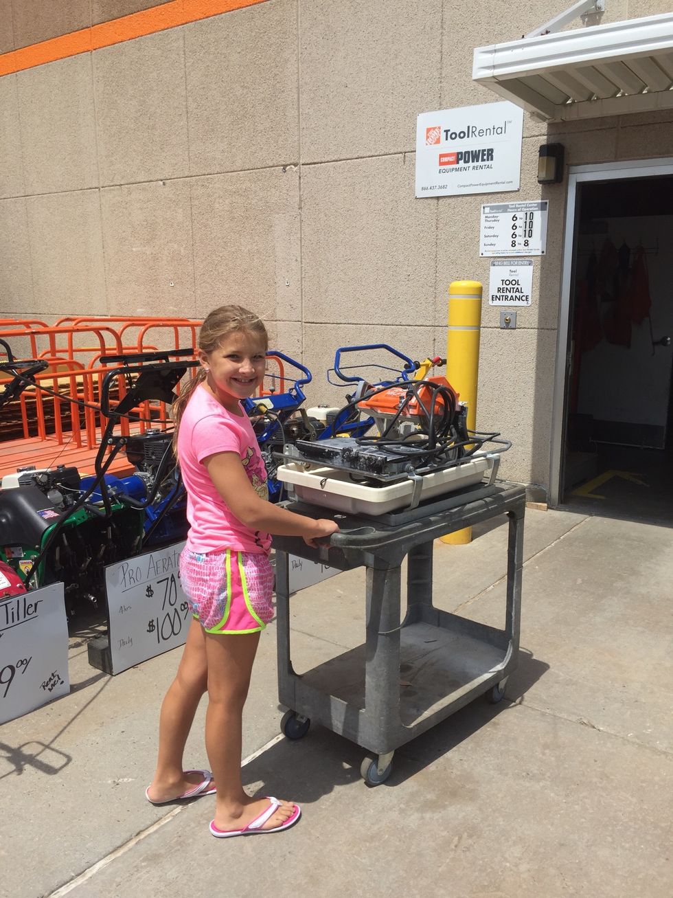 Rent the tile saw and plan to make all cuts that day for most economical approach.