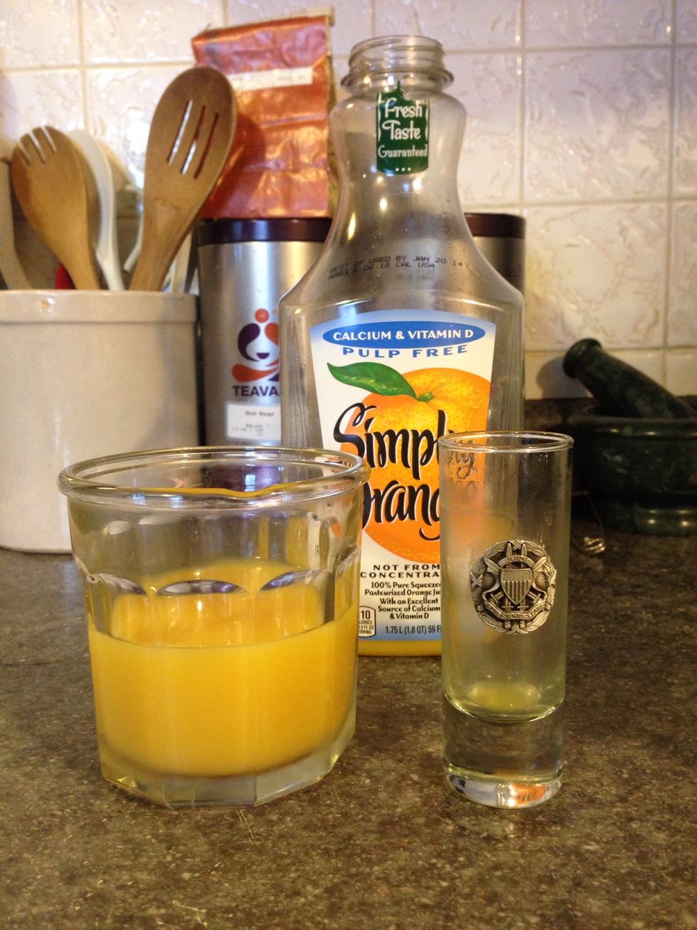 Repeat again with orange juice.