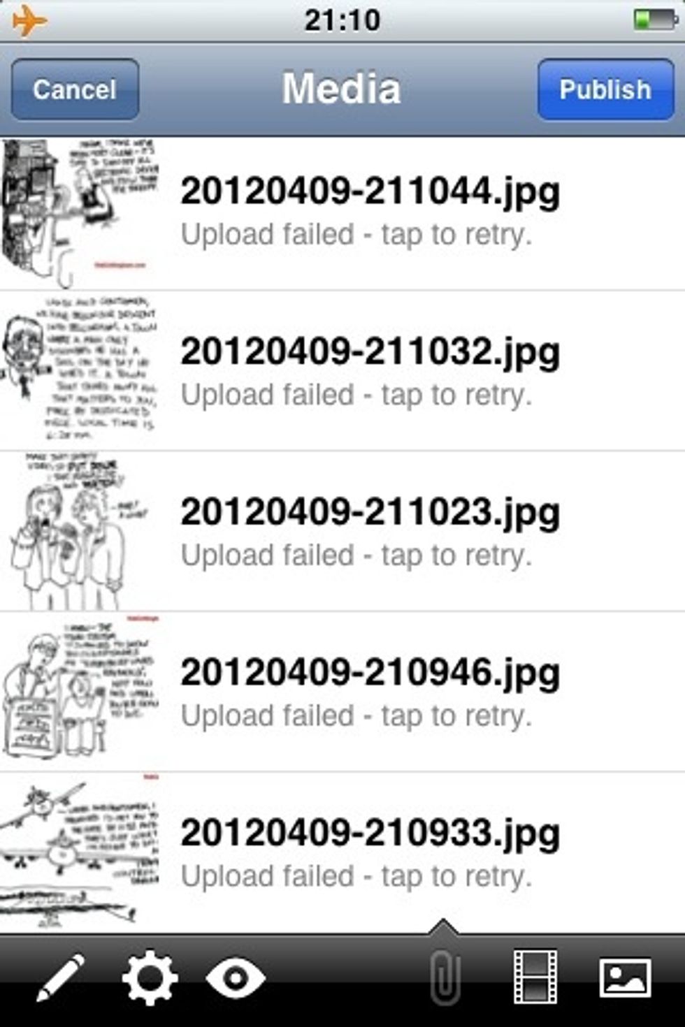 Repeat as often as you'd like. A list of images will grow as you add new ones. Don't worry about the "Upload failed" message.