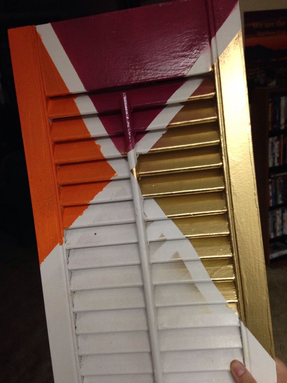 Repeat for the 3rd section, or however many sections you decide to do. Some of the spray paint got on the white so I used white acrylic paint to touch it up.