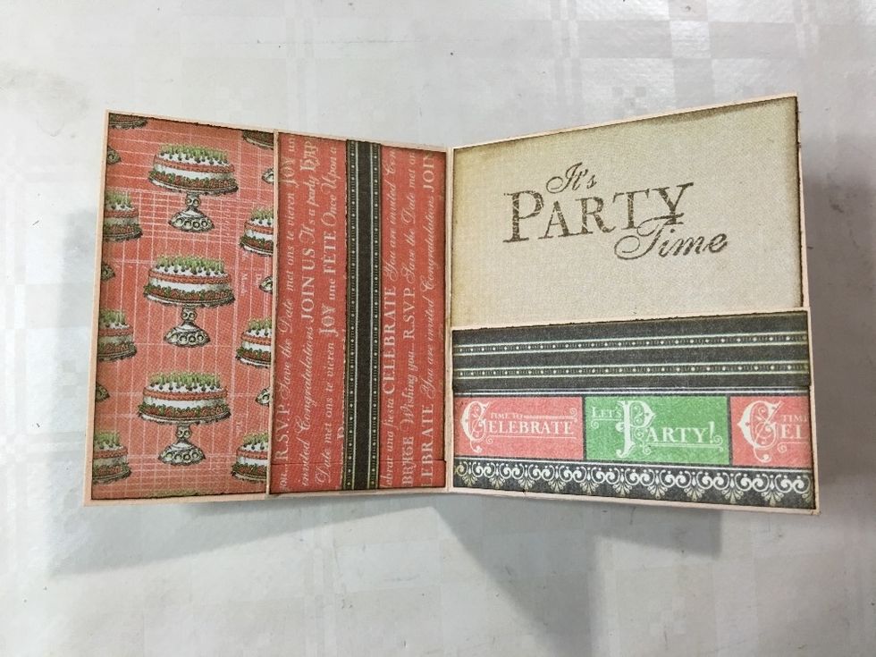 Repeat for the other pages. You can use a different stamp for each page. I used Graphic 45's Time to Celebrate stamp set, which of course works perfectly with the paper collection.