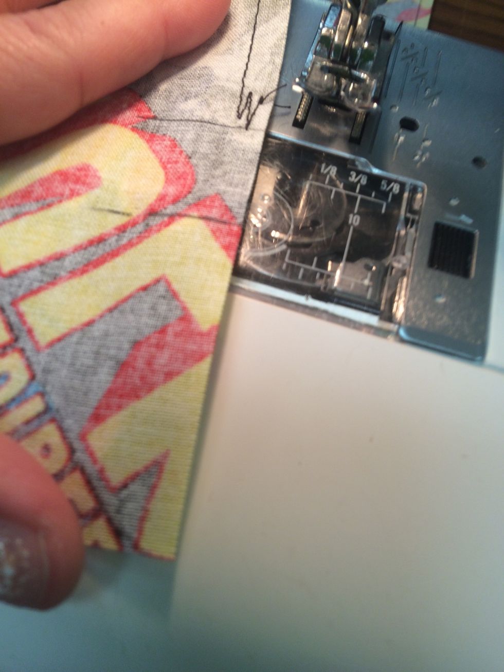 Repeat on other side. Sew along the side but LEAVE an Opening between the pencil marks.