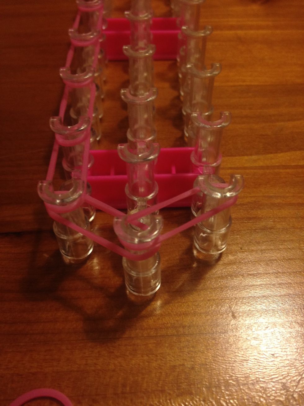 Repeat same way you did the left side and take it up to the second last pin NOTE: ensure bands are NOT twisted