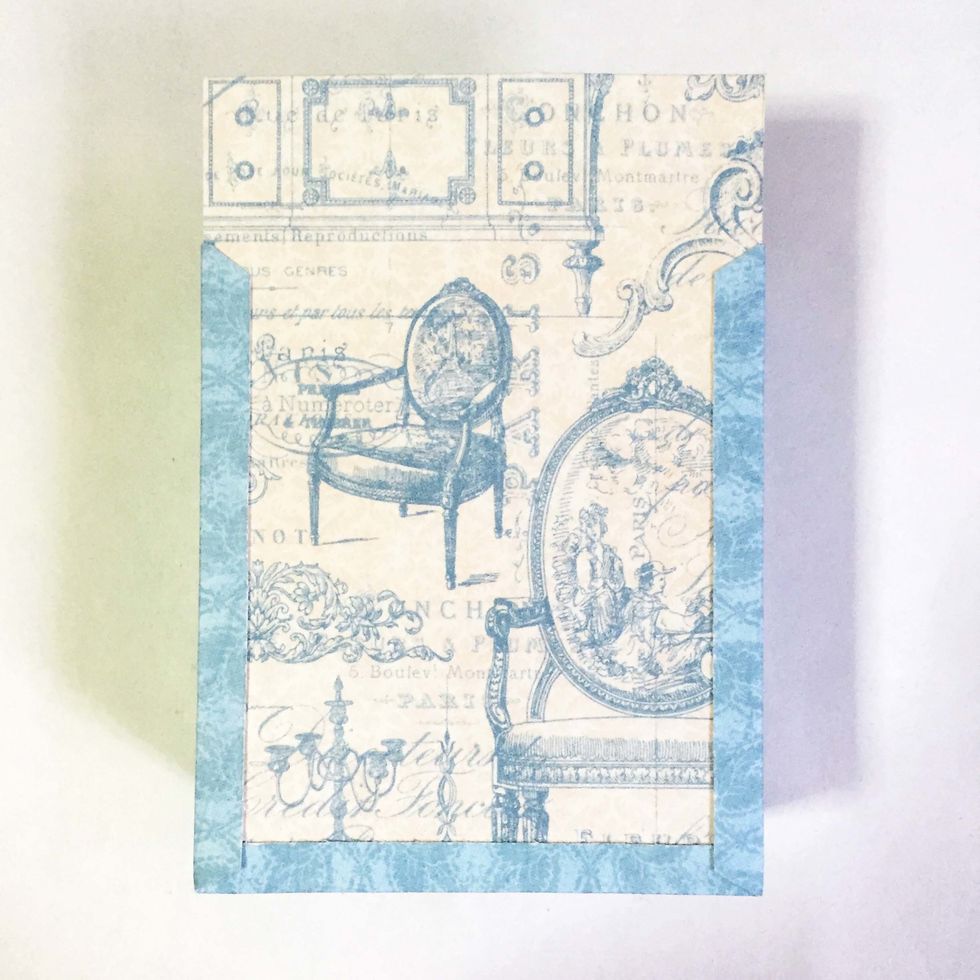 Repeat Step 27 - 29 for the other sheet of pattern paper. Once you've glued over the tabs, this is how it looks like from the back.