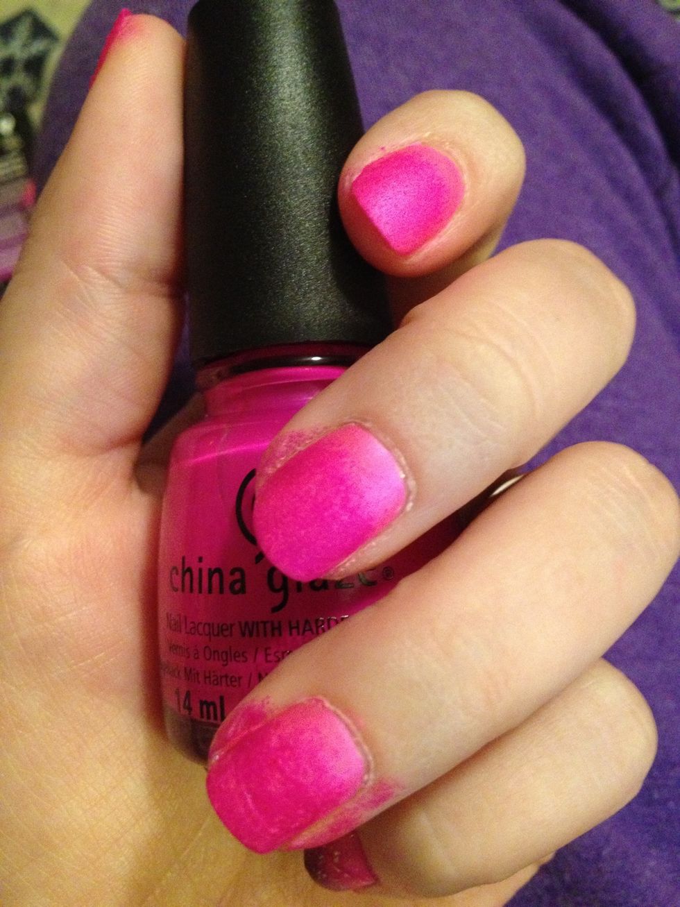 Repeat step 4 for all nails, making sure to dab sponge to create ombr\u00e9 effect. Don't worry if you make a mess around nails, we will fix that later!