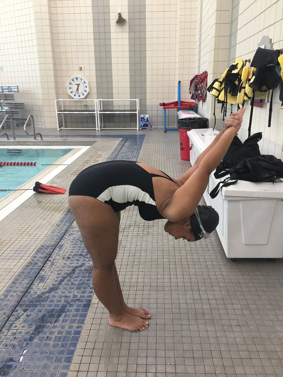 Repeat the previous step, but bend forward. Hold again for 30 seconds.