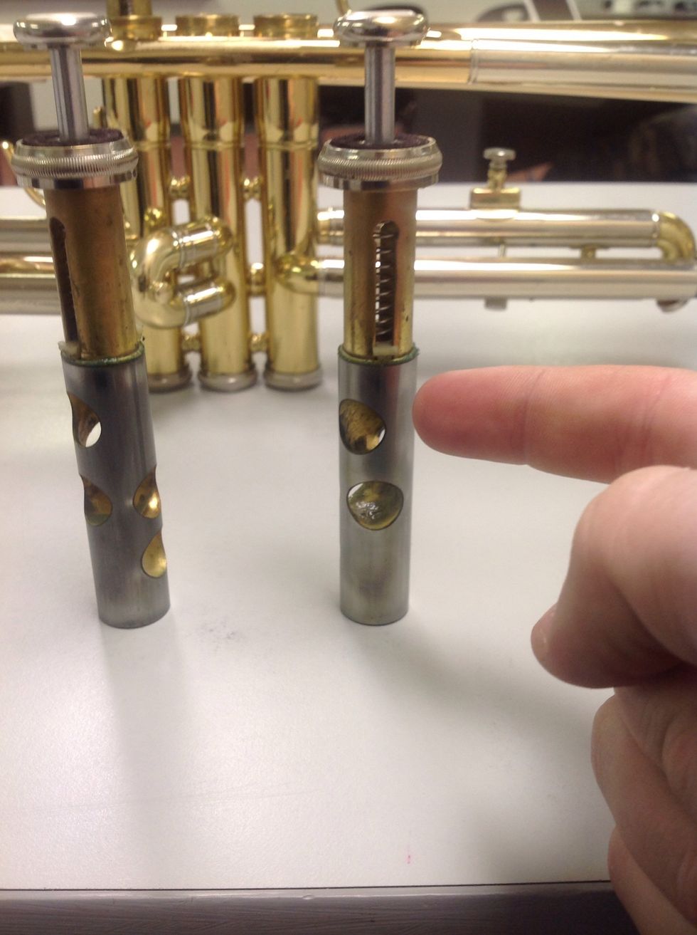 Repeat the process for the rest of the valves. Only oil the part of the valve where my index finger is pointing.