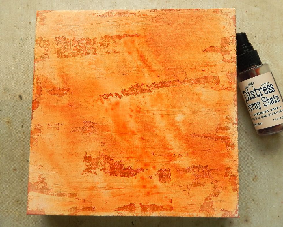 Repeat the process using Tattered Rose Distress Spray Stain, covering any uncoloured areas.