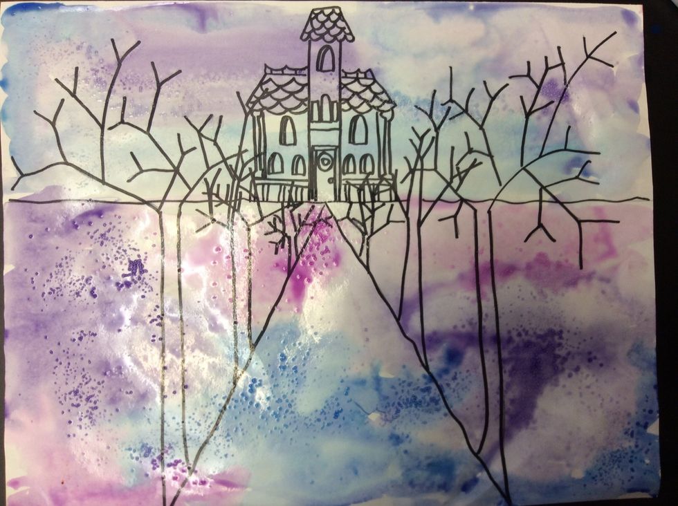 Repeat the process using the wet on wet technique and salt all over the paper. Place on drying rack to dry.