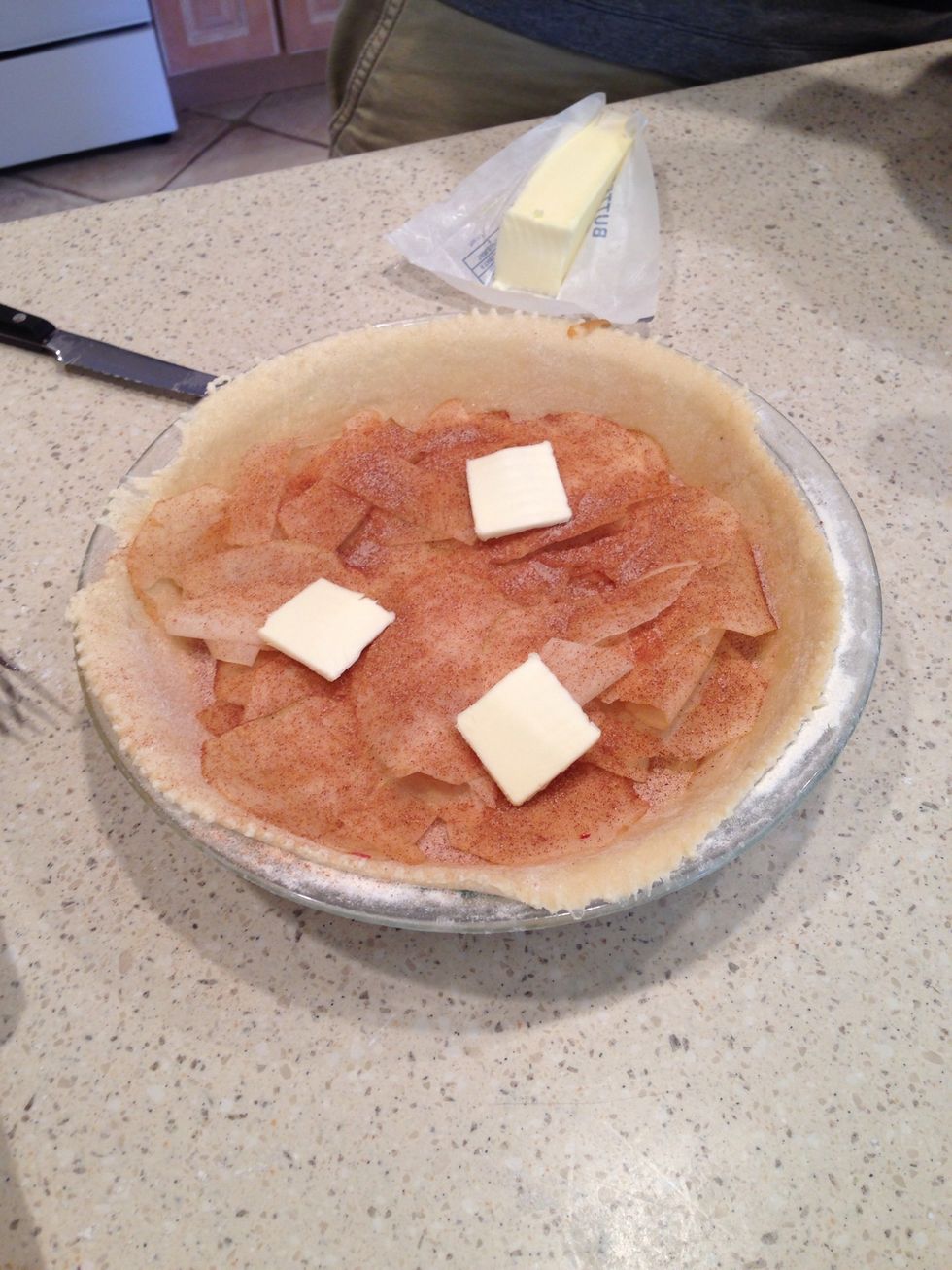 Repeat until pie is filled. The apples will shrink/cook down so make sure it's a heaping pile!