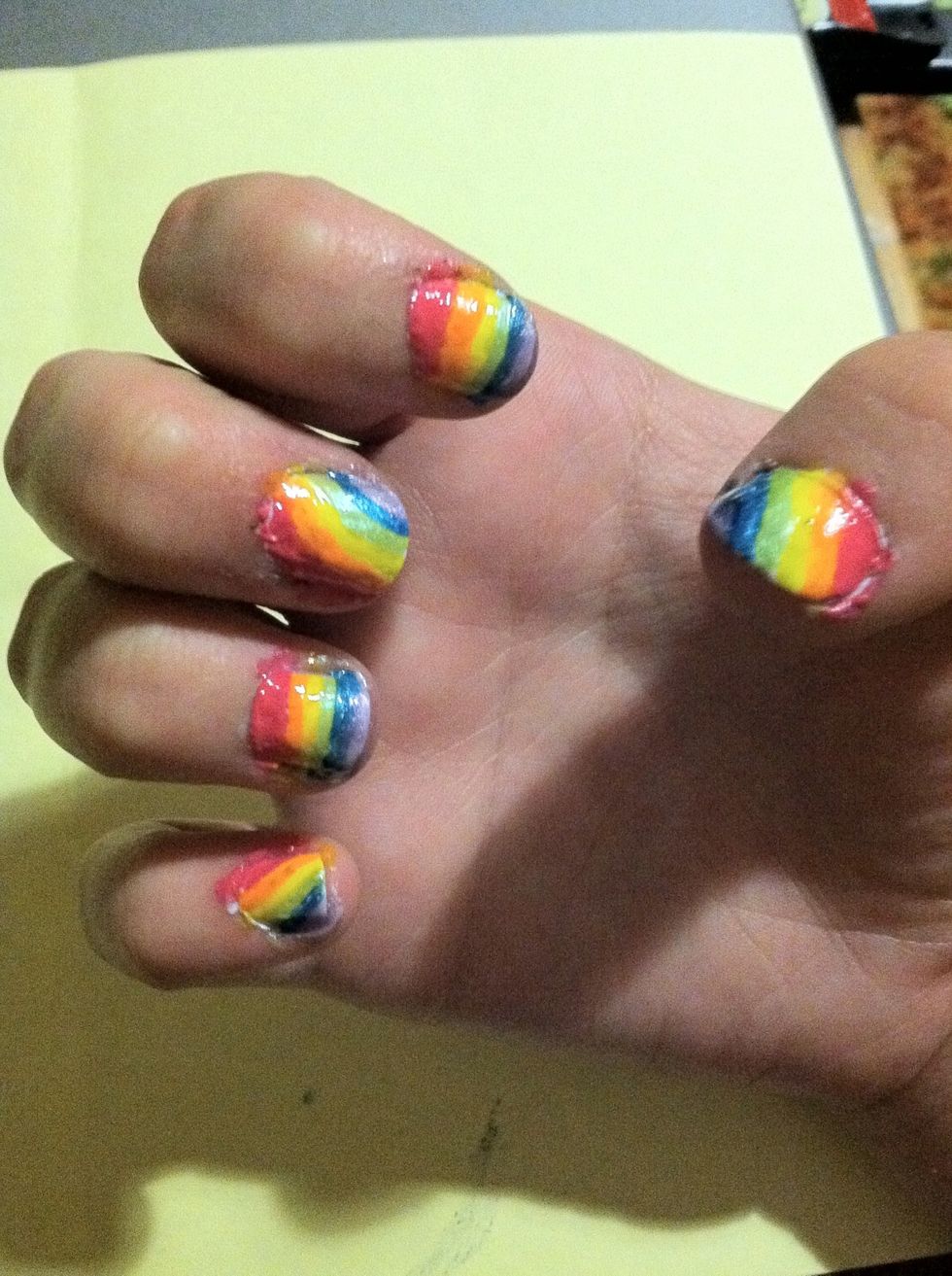 Repeat with other five colors on each nail, like so.