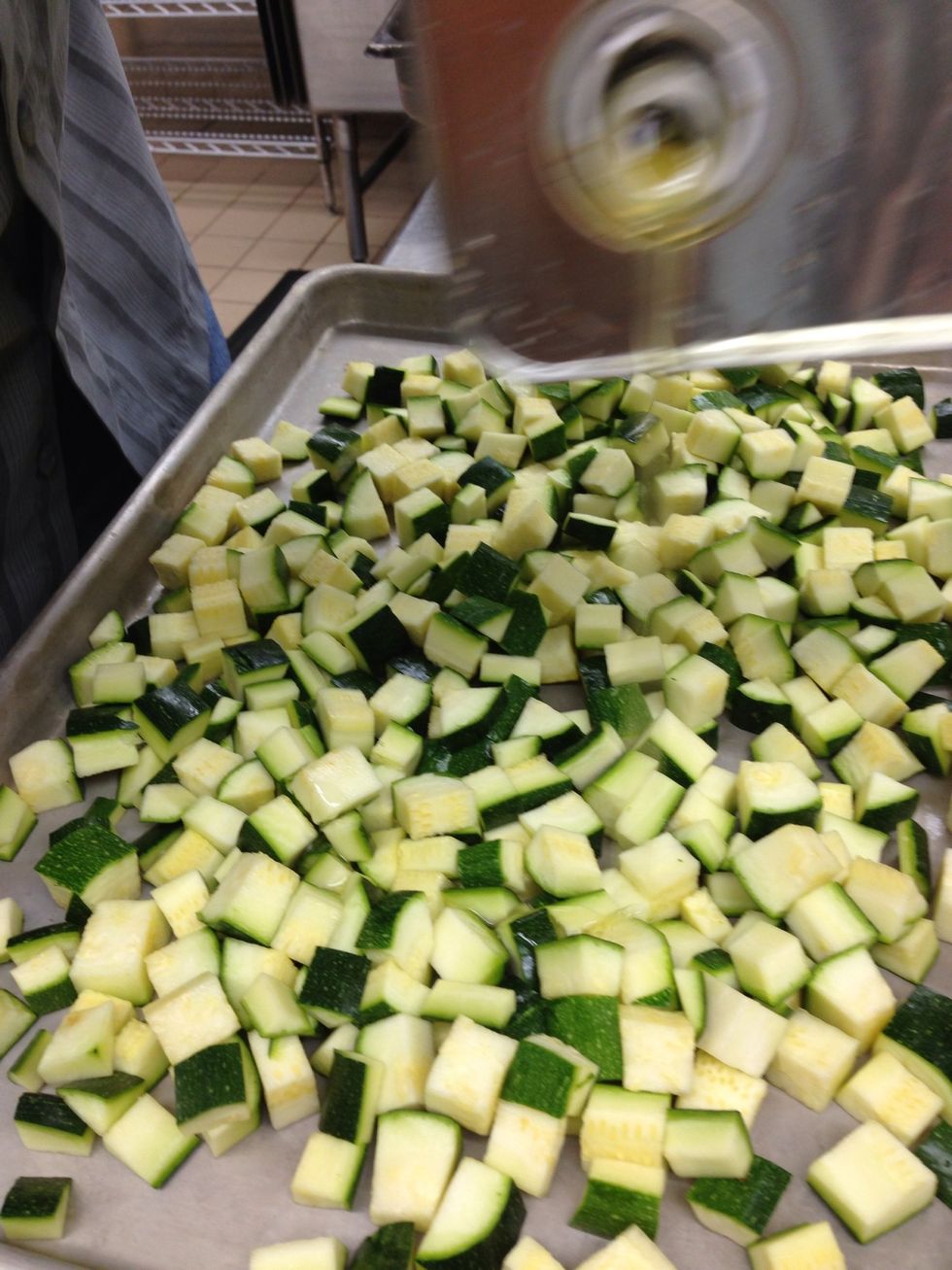 Repeat with zucchini, season with salt and pepper.