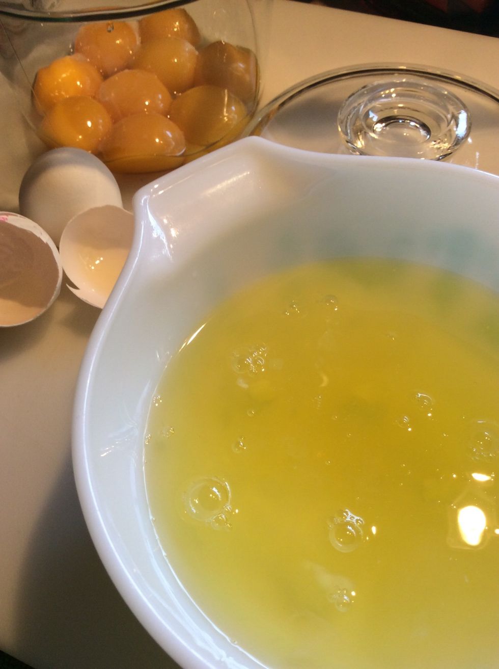 Reserve egg whites for future use. Refrigerate or freeze for later.