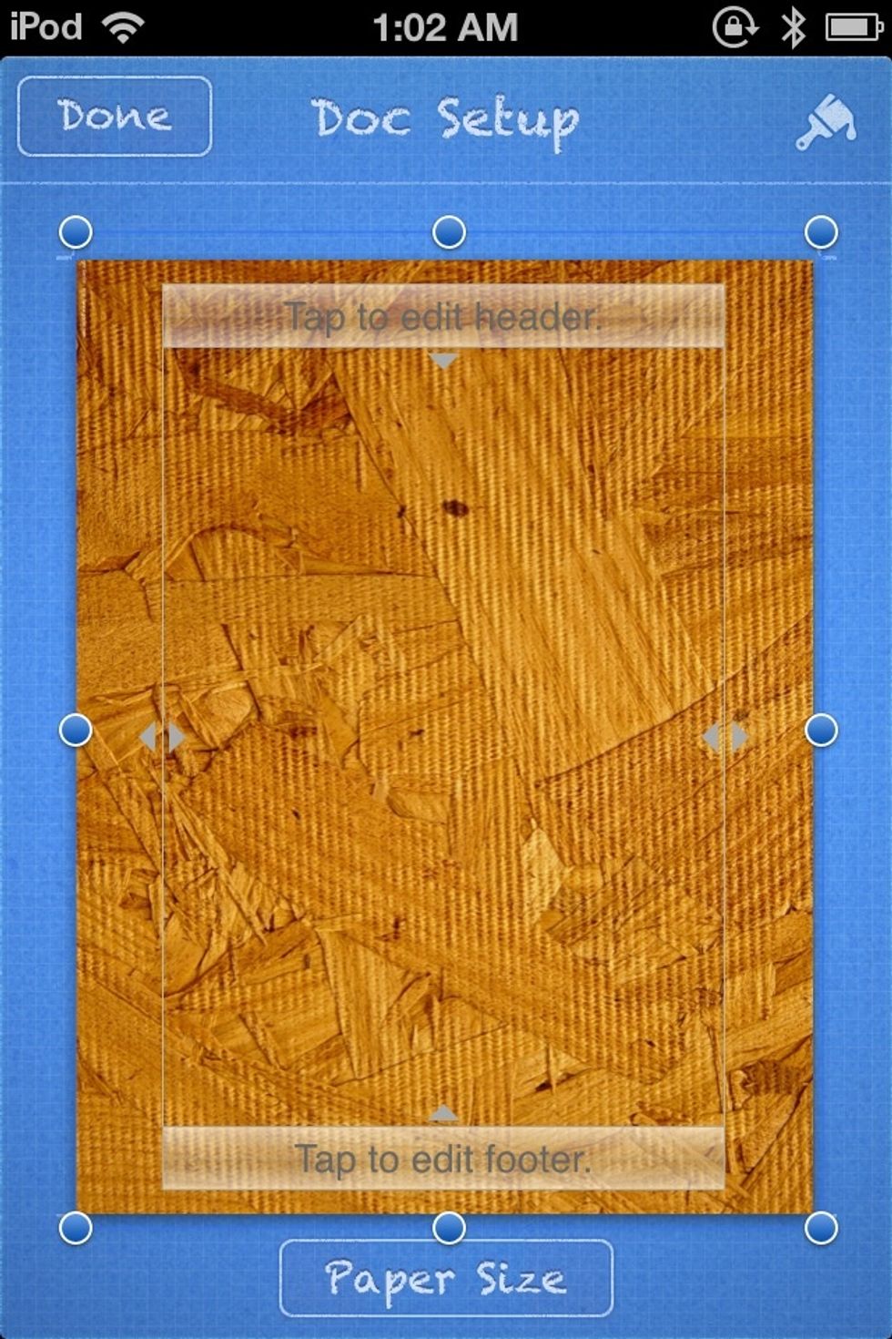 Resize it to fit the whole page, then tap the BLUE PAINTBRUSH.