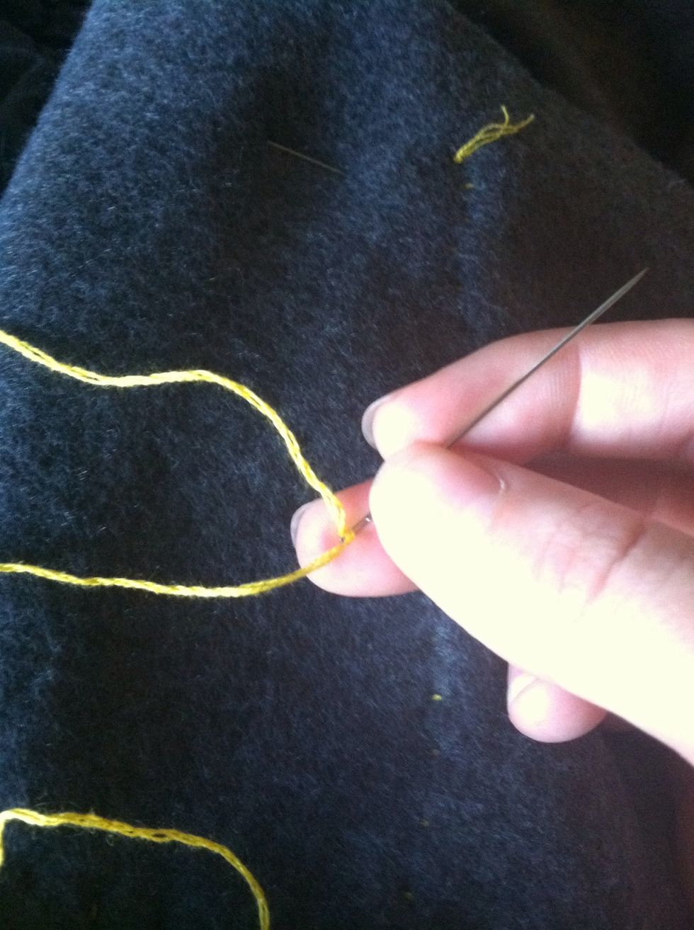 Rethread your needle on the new piece of thread.