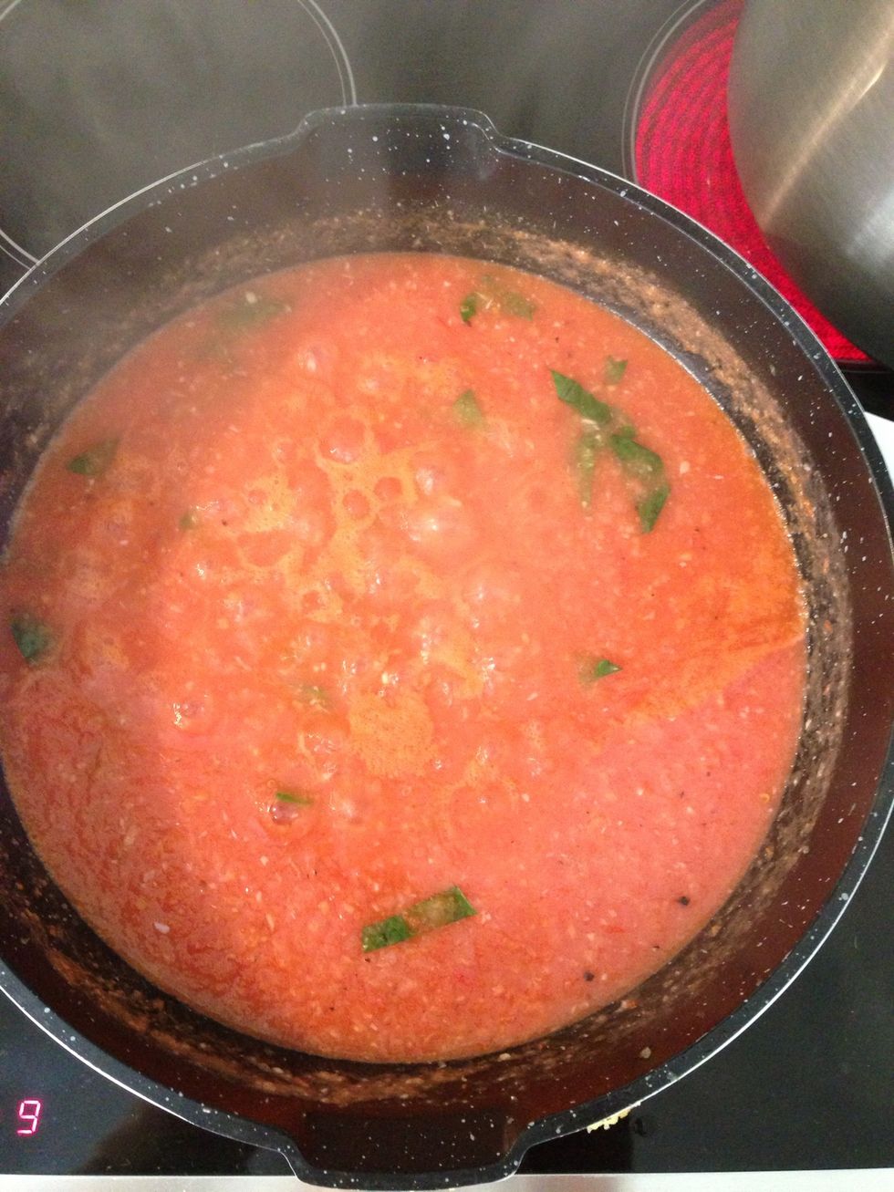 Return the tomato sauce to the skillet and boil for about 5 mins. They will become watery. Not to worry..