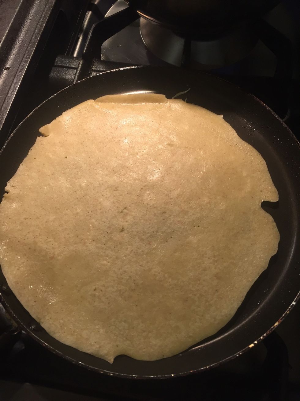 Return to heat and cook for 1 minute or until lightly golden. Turn crep\u00e8 and cook for another minute or until golden and cooked through. Transfer crep\u00e8 to a plate and make as many as you want.