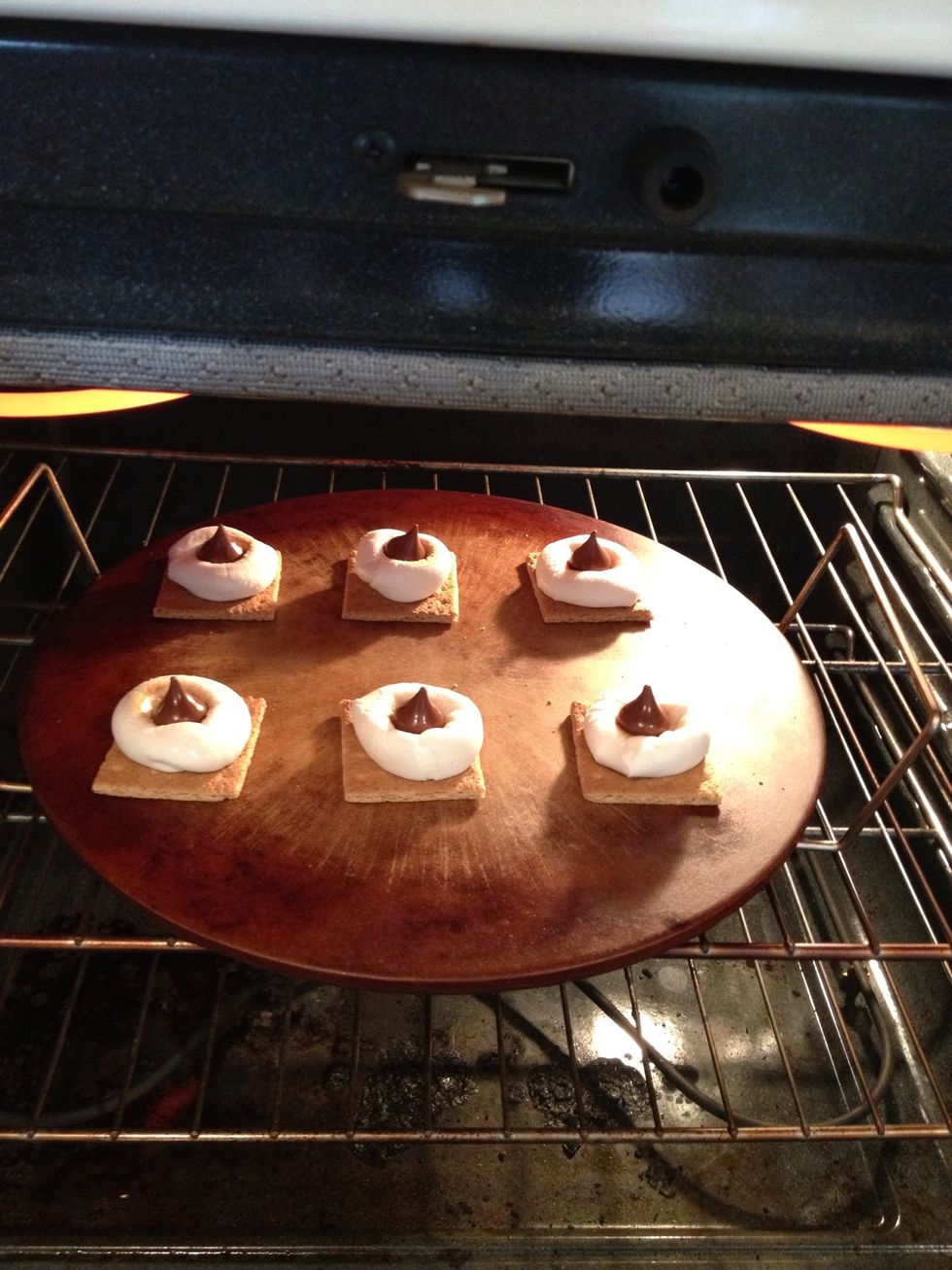 Return to oven and continue heating until marshmallows are nicely browned to your preference and chocolate starts to melt. It won't take long so watch carefully!