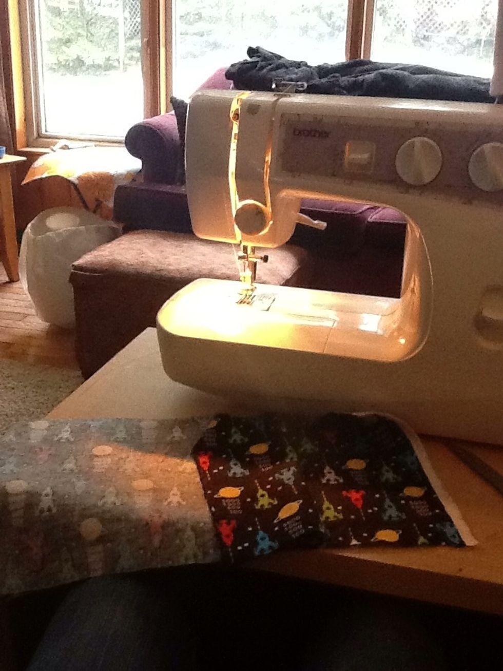 Reverse material so the side you want to see is on the inside. Prepare sewing machine for sewing, or make cookies for someone and ask them to do it \ud83d\ude09