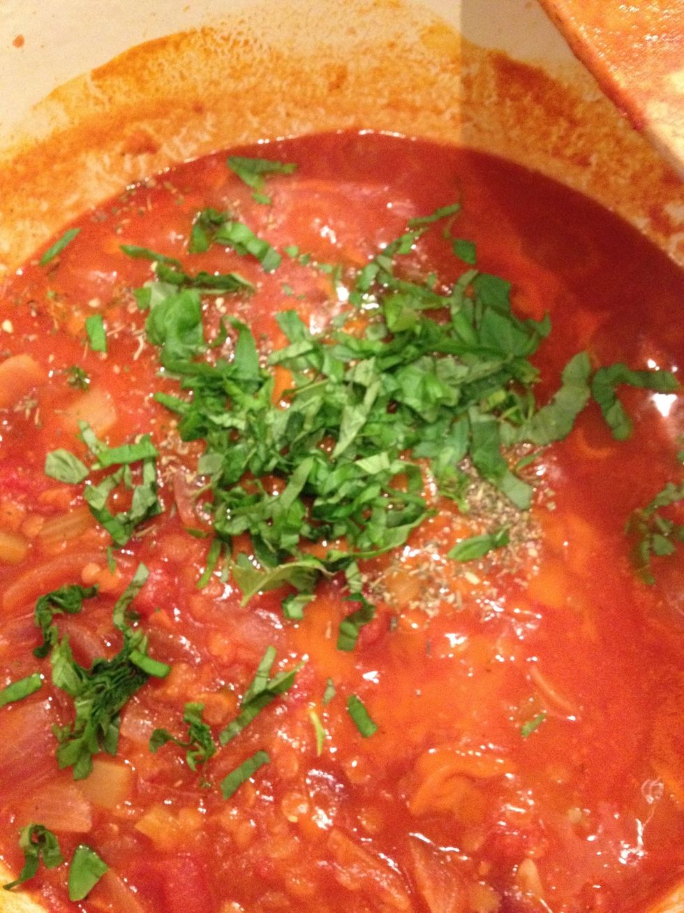 Right at the end add the chopped fresh basil and stir through.