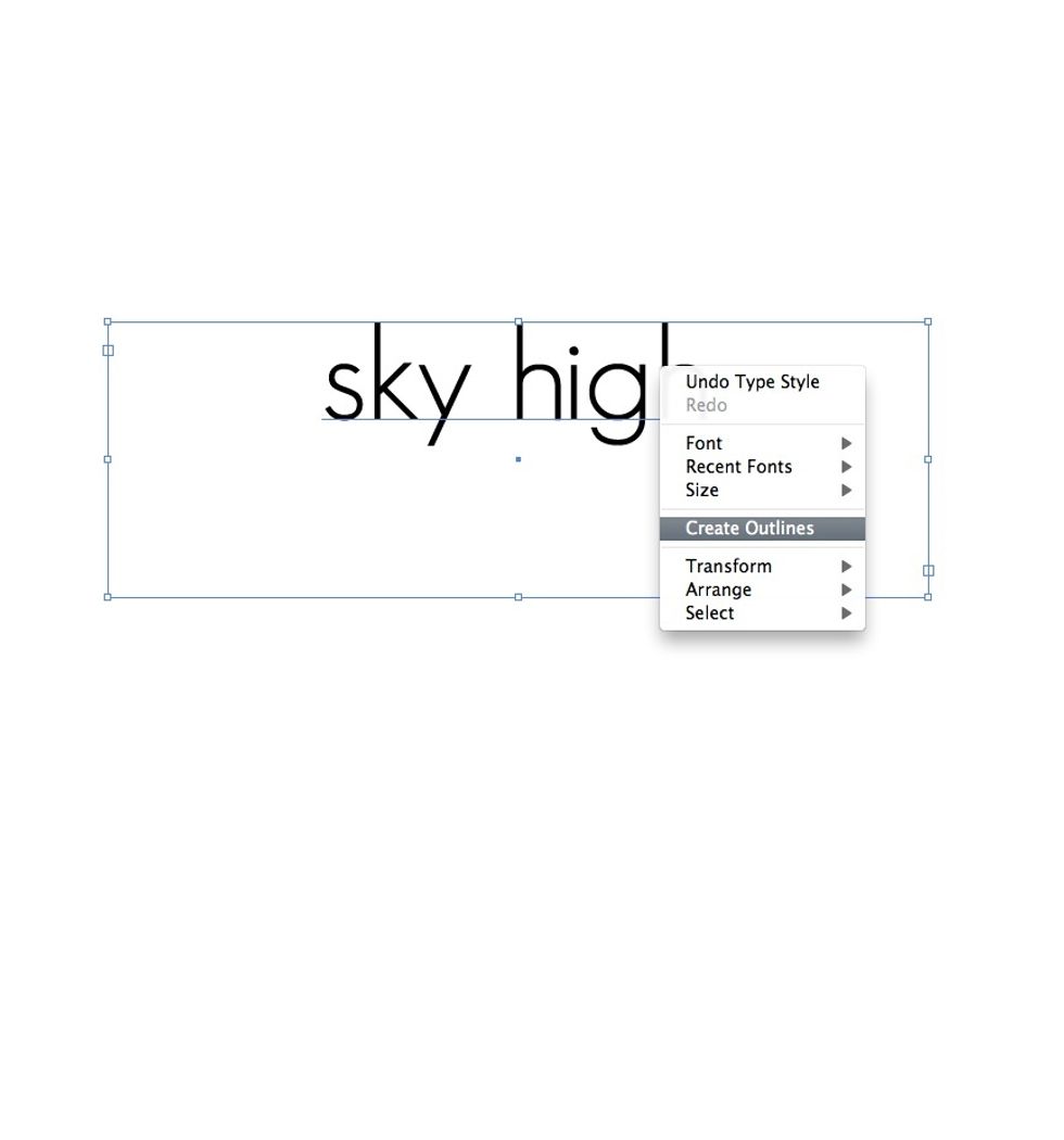 Right click on the text and select "Create Outlines". This changes the text from glyphs to vectors for us to edit.