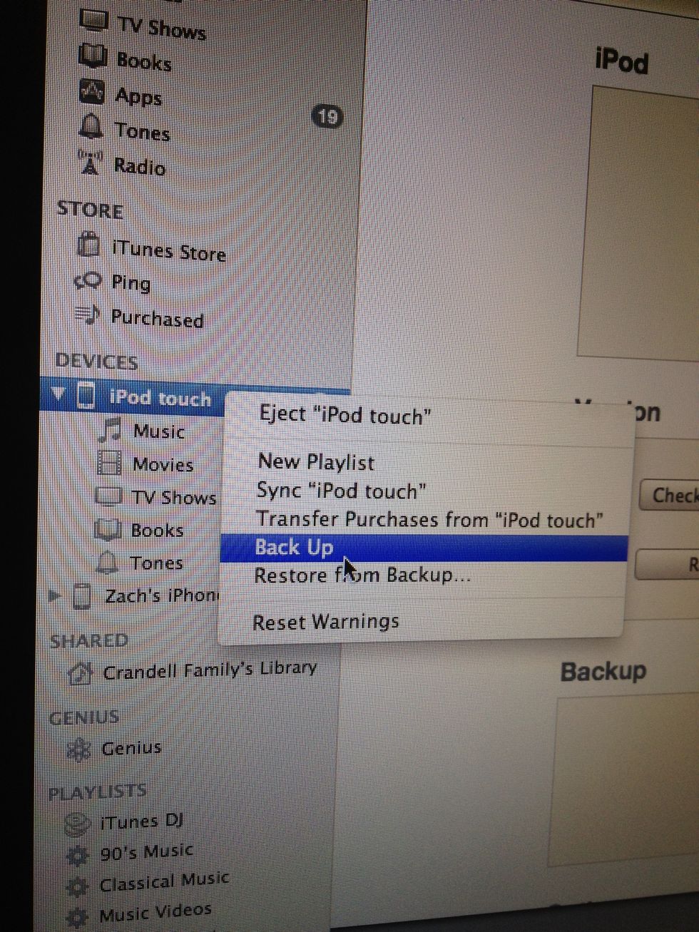 Right click while holding the option key and it will bring up this list, select back up.